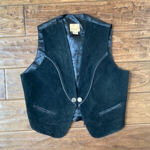 Vintage Wrangler Genuine Black Leather Vest Women's Medium Western Cowboy